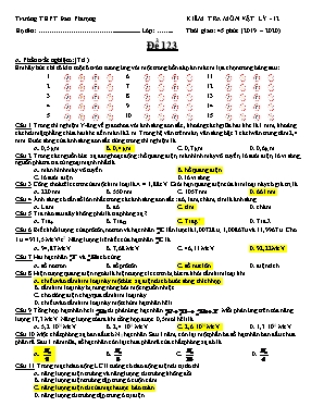 Bộ đề kiểm tra 45 phút môn Vật lý Lớp 12 - Năm học 2019-2020 - Trường THPT Đan Phượng (Có đáp án)